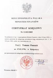Tomasz Pauszek - Certyfikat Księgowy